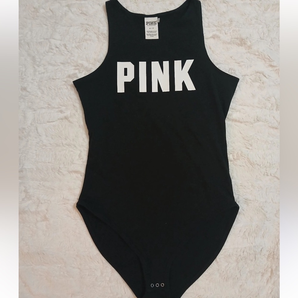 PINK Victoria's Secret Black Bodysuit with White Logo